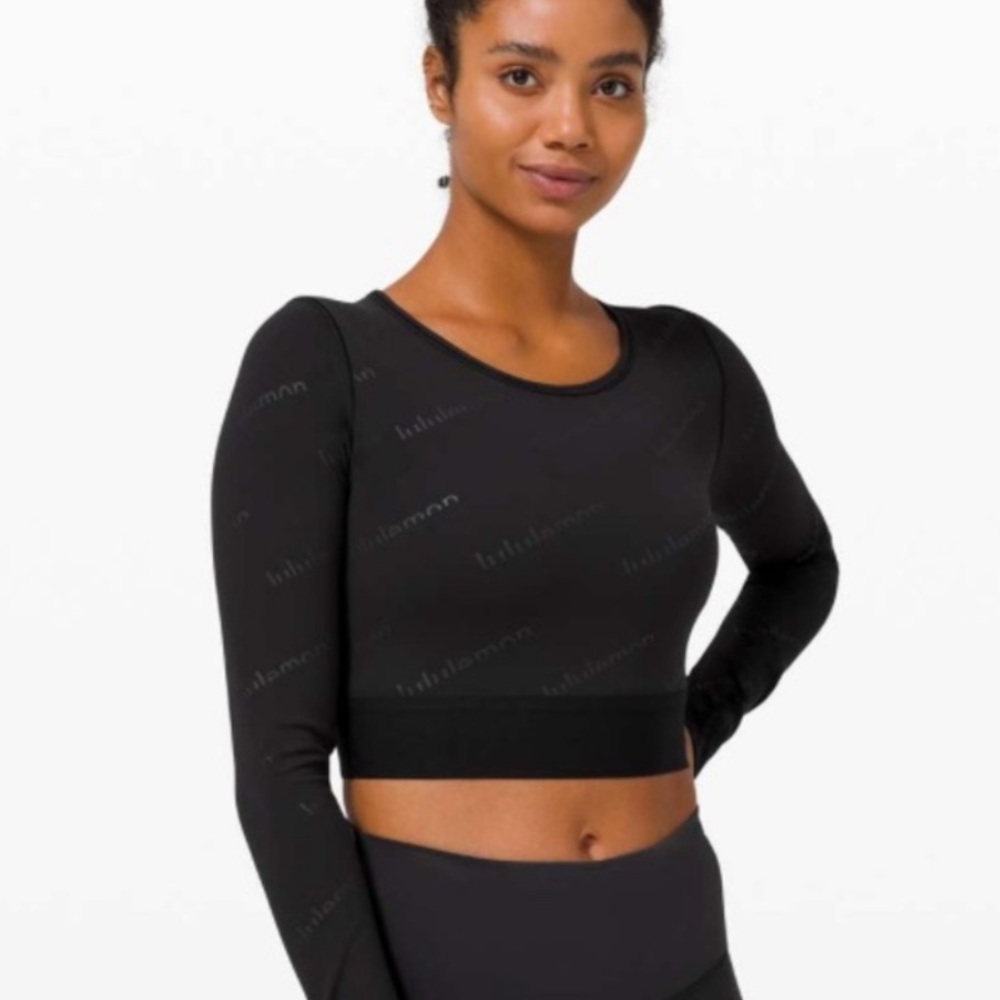 Lululemon Wunder Train Cropped Special Edition Logo Long sleeve top SZ 8 EUC
